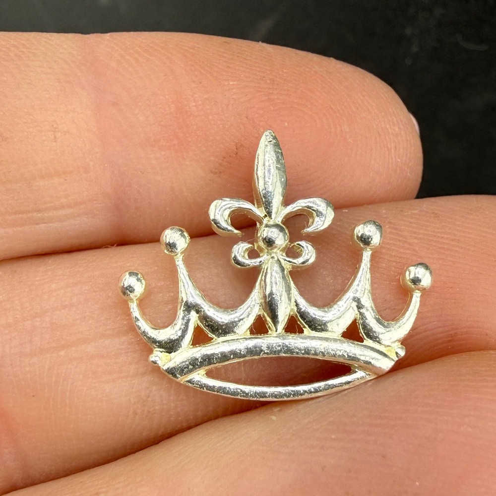 Vintage FAS Crown Pendant Silver 925 Fleur De Lis Royal‎ Charm Women OS
